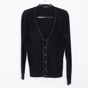 Zara Man Mens Lightweight Cardigan Size M Black Leather Trim Preppy Academia